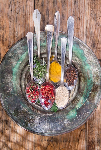 Assorted spices and bowls