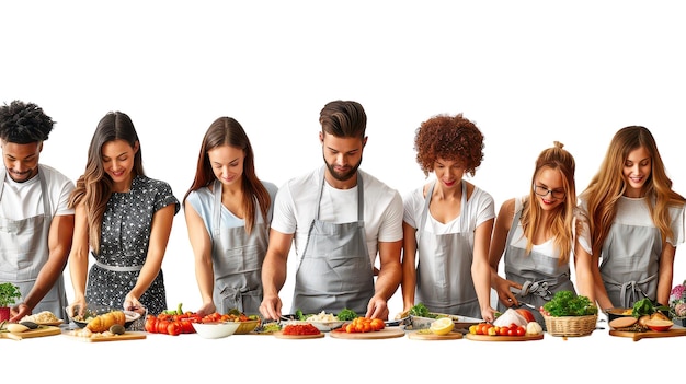 Smiling people cooking together